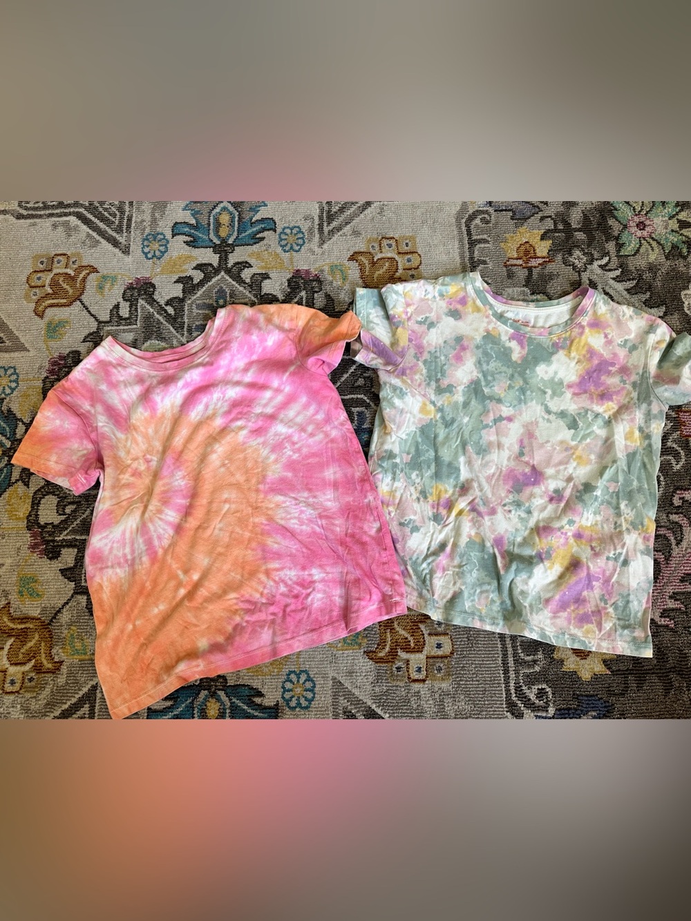 Lot of 2 Target Cat & Jack Girls Tie Dye T-Shirts Size XL (14) Pink Purple Green